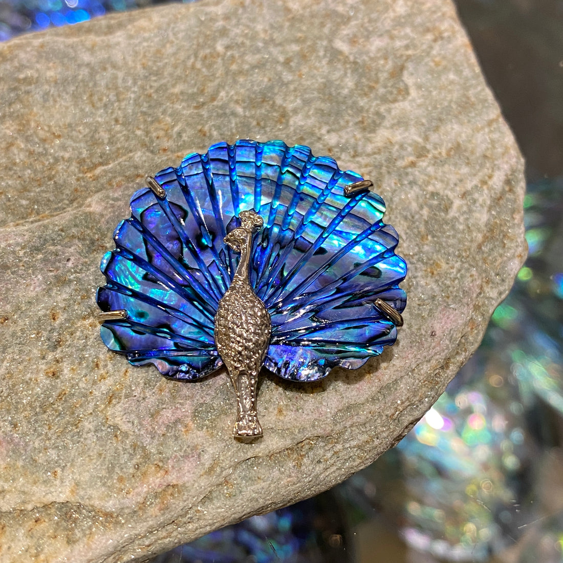 Paua Shell Peacock Brooch