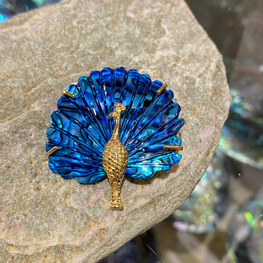 Paua Shell Peacock Brooch