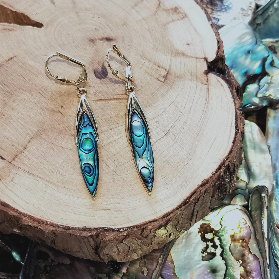 Paua Shell Gum leaf Earrings