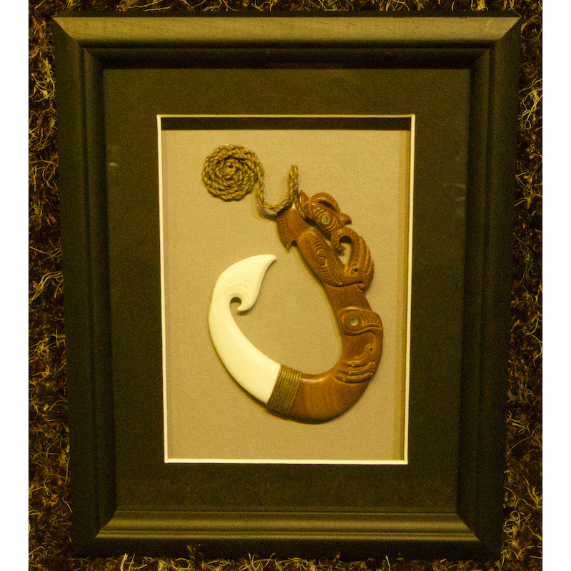 Framed bone and wood hook