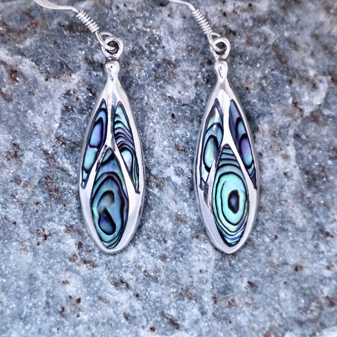 paua shell and sterling silver drop earrings