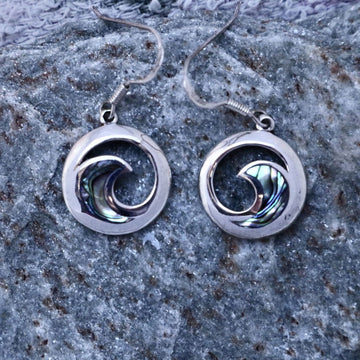 paua shell and sterling silver koru earrings