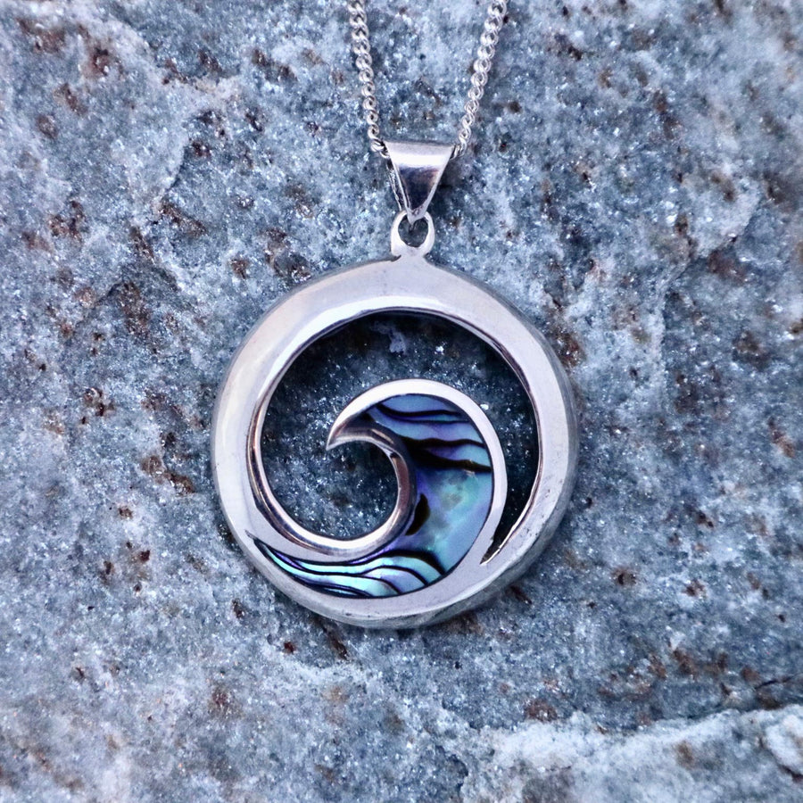 paua shell and sterling silver koru pendant